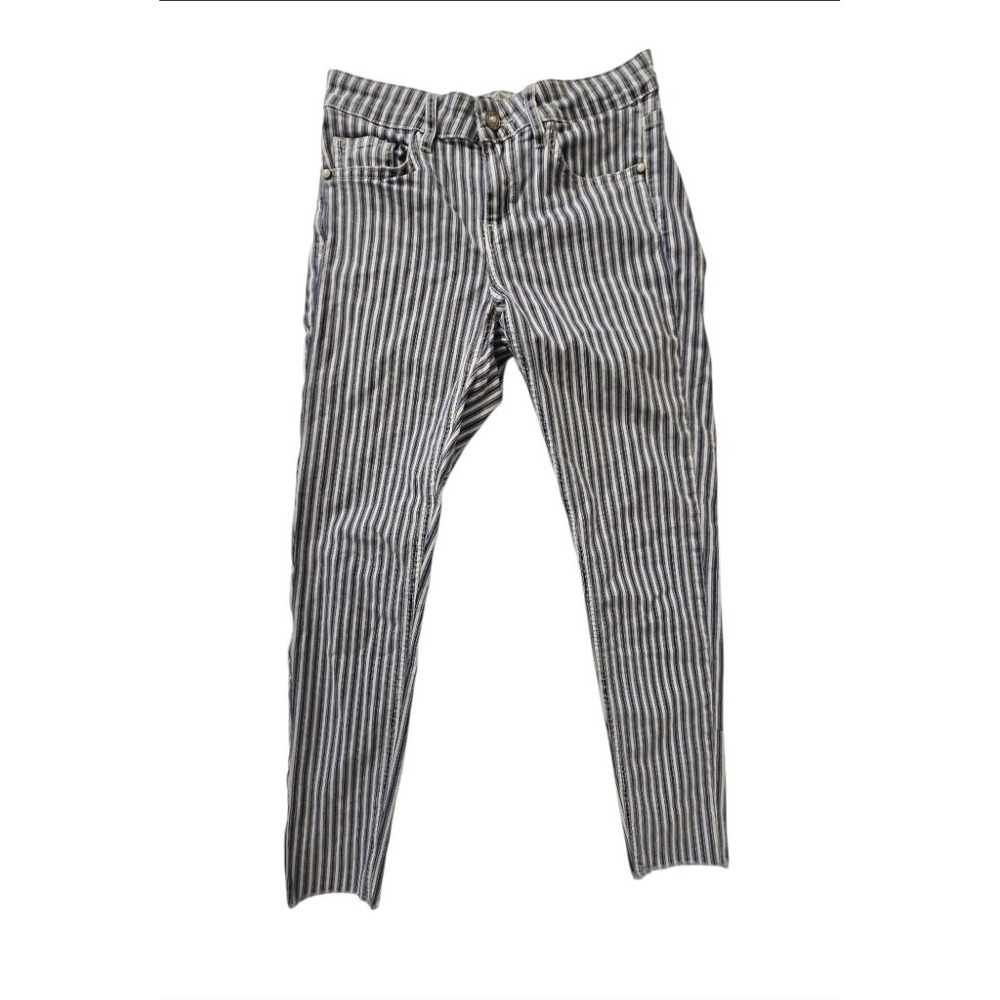 Zara Basic Z1975 Denim Blue White Vertical Striped Skinny Jeans Women's Size 4/2